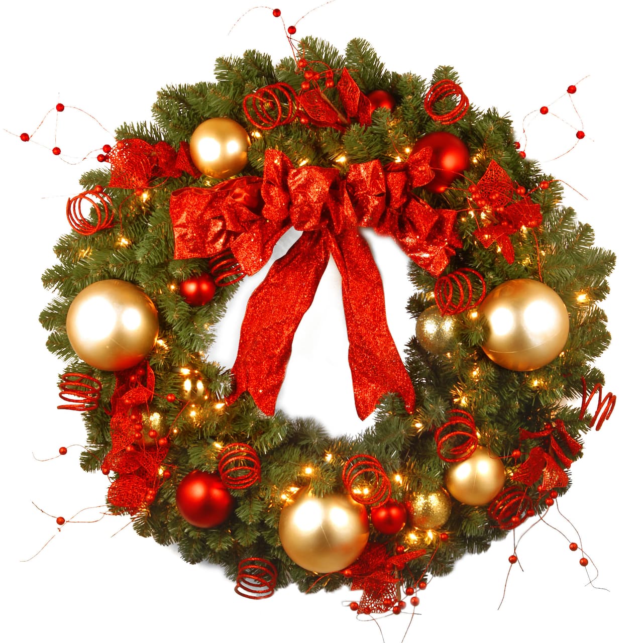 36&#x22; Decorative Collection Cozy Christmas Wreath With Red &#x26; Clear Lights